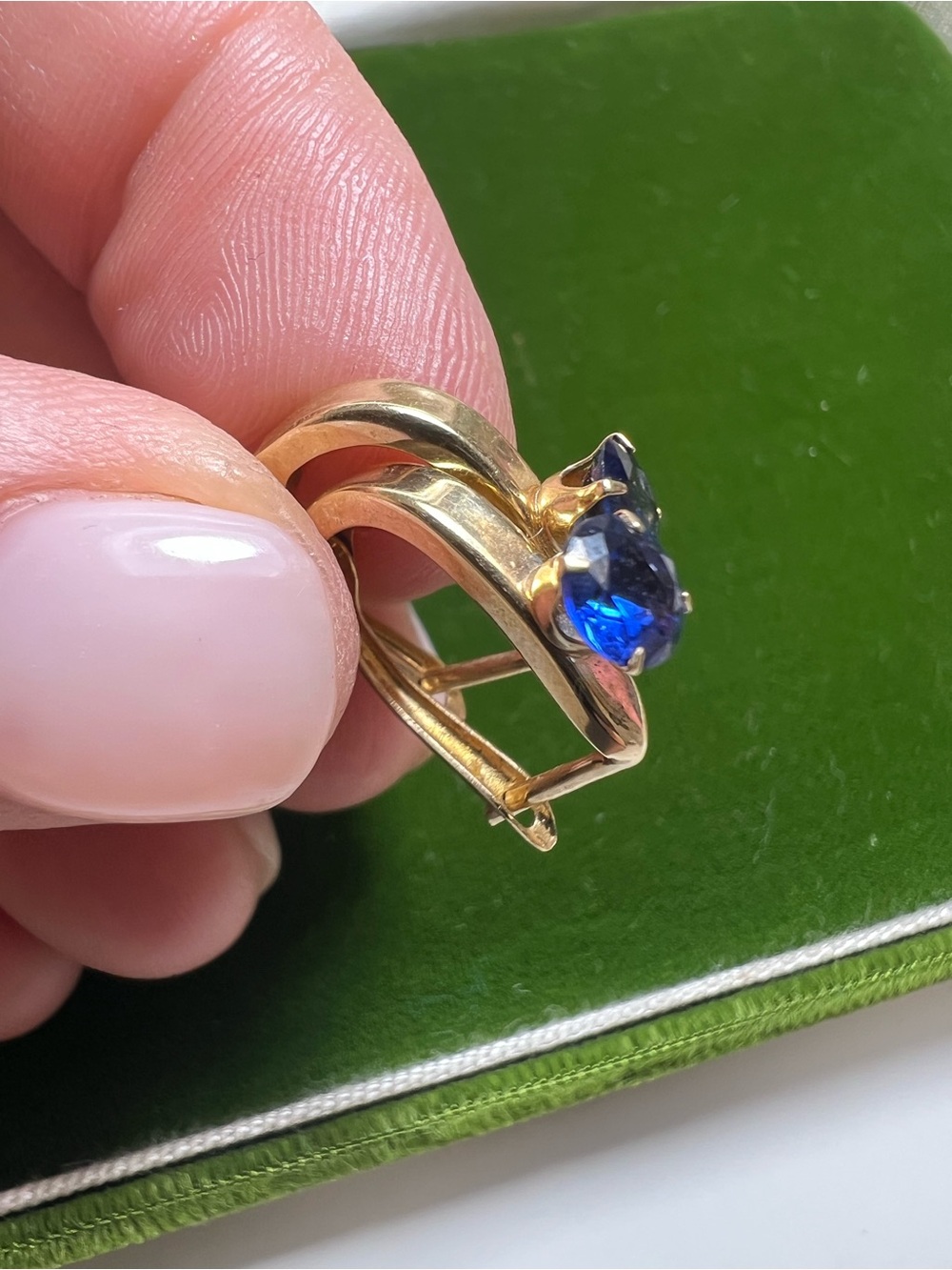 14k Gold Hoop Earrings with Blue Gemstone Accents